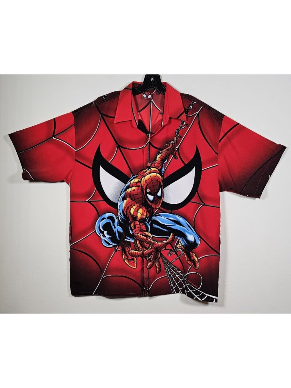 Vintage Marvel Comics Spider-Man Button-up Men Shirt Size XL All Over Print